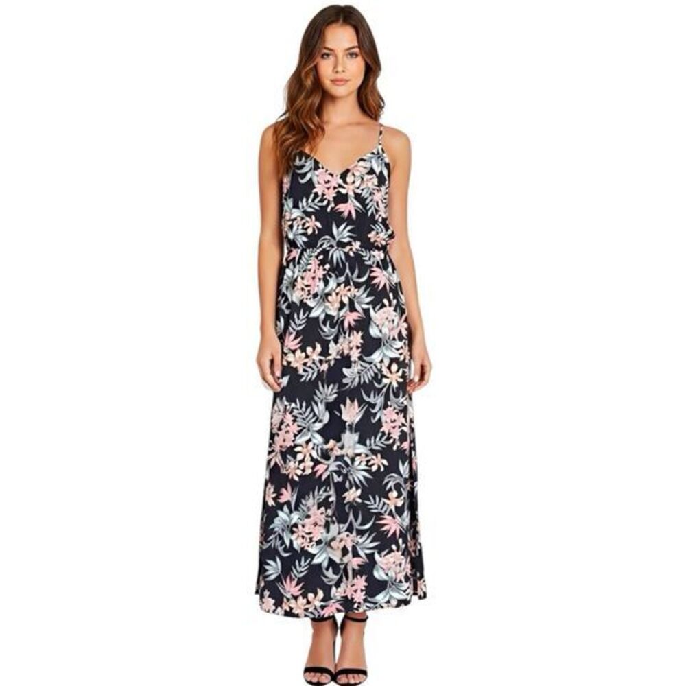 H&M Divided Womens Dress Sz 12 Maxi Sleeveless Floral Romantic Resort Vacation